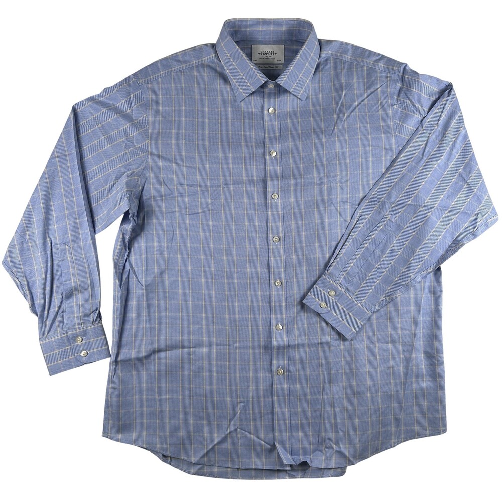 Charles Tyrwhitt Dress Shirt Mens 18 36/37 Blue Check Classic Fit Non Iron